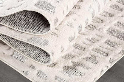 Beverly Rug Micro Loop Area Rug Gray/White 5x7 Abstract Modern Luxury Irregular Grid Durable Soft Indoor Rugs for Living Dining Room Office Stain Resistant Non Shedding Casual Indoor Carpet 5 x 7