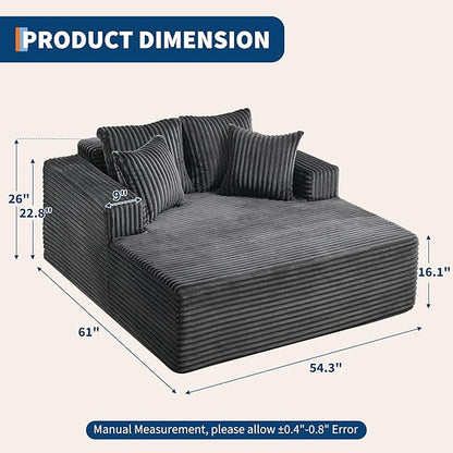 Oversized Chaise Lounge Chair Indoor, Boneless Couch Cloud Fluffy Chaise Lounges Corduroy Upholstered Sofa Bed w/Throw Pillows for Living Room Home Grey