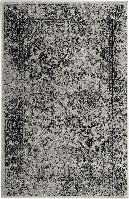 SAFAVIEH Adirondack Collection Accent Rug - 2'6" x 4', Grey & Black, Distressed Vintage Floral Design, Non-Shedding & Easy to Clean, Ideal for Front Door, Kitchen, Entryway, Foyer (ADR109B)