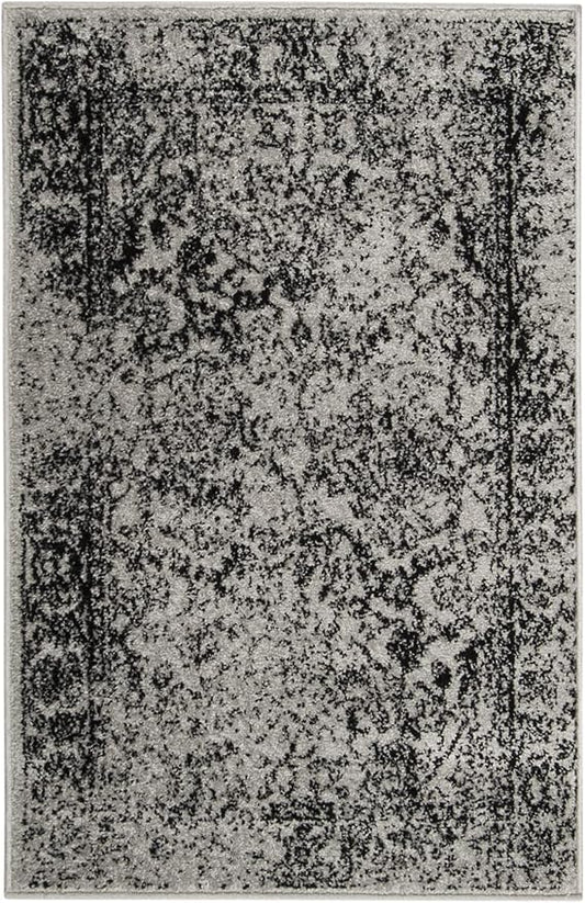 SAFAVIEH Adirondack Collection Accent Rug - 2'6" x 4', Grey & Black, Distressed Vintage Floral Design, Non-Shedding & Easy to Clean, Ideal for Front Door, Kitchen, Entryway, Foyer (ADR109B)
