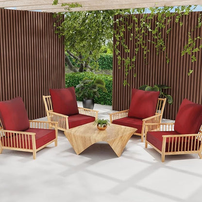 Outdoor Olefin Water-Resistant Deep Seat Cushion Set, 2PCS Weather and Fade Resistant 24''x 24''x 6'' Patio Furniture Seat Cushion, Thickened Sofa Chair Pad for Lawn, Garden, Red