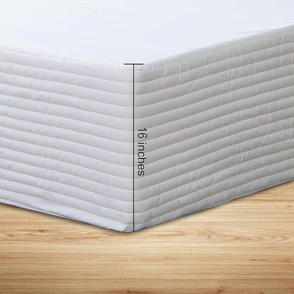 Queen Bed Skirt-Box Spring Cover with 16 Inch Tailored Drop,Wrinkle and Fade Resistant Hotel Wrap Around Bed Skirts,Bed Frame Cover (Horizontal Stripe White, Queen-16 Drop)