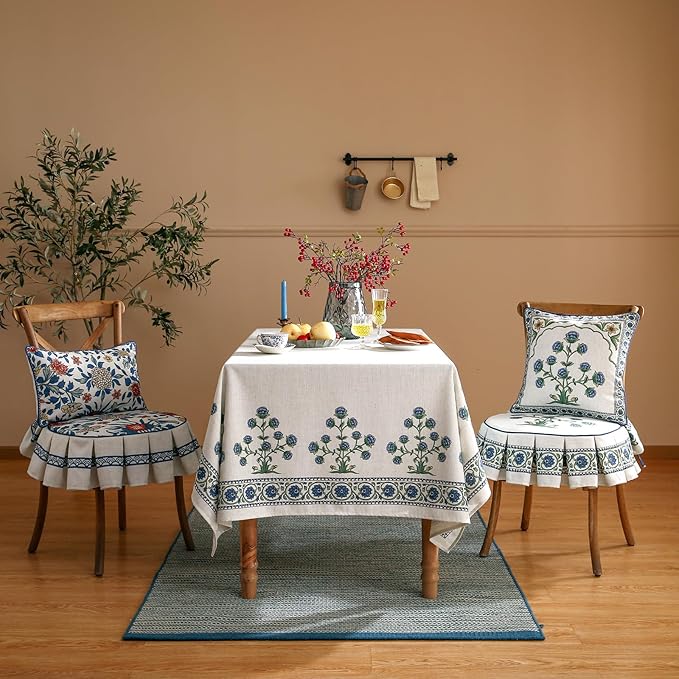 patdrea Pack of 2 Chair Cushions for Dining Chairs with Ruffled, Blue Floral Ivar Seat Cushion with Ties,Non Slip Chair Pads Decor for Bar Stool Cushions, Indoor Kitchen Chairs, 17.7"x17.7"
