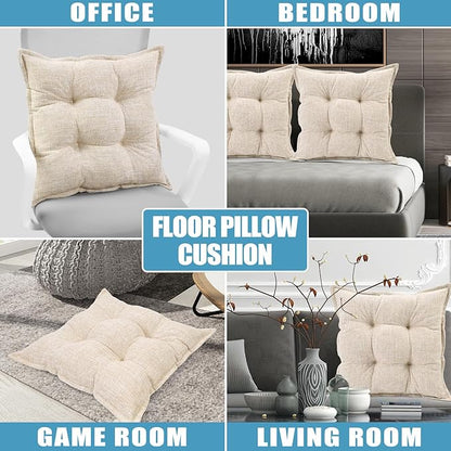 SINSOSSO Large Floor Pillow 22", Thickened Bite-Size Memory Foam Square Non-Slip Cushion for Office Back Support/Indoor Yoga/Chair Seat, Fashionable Color-Blocked Fabric & Washable, Beige, 1 PCS