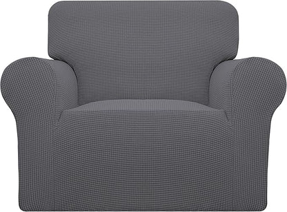 Easy-Going Stretch Chair Sofa Slipcover 1-Piece Couch Sofa Cover Furniture Protector Soft with Elastic Bottom for Kids, Pet. Spandex Jacquard Fabric Small Checks (Chair, Gray)