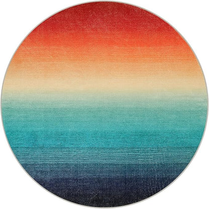 Wonnitar Modern Ombre Christmas Round Area Rug, 4ft Colorful Washable Living Room Circle Throw Mat, Non-Slip Contemporary Kitchen Circular Floor Carpet for Dining Room (Colorful, Round 4ft)