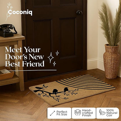 Coir Door Mats 17" X 30", Non-Slip Sturdy, PVC Backed Heavy Duty, Easy to Clean, Ideal for Door Entrance, Patio, Porch, Backyard, Garages, A Happy Family of Birds