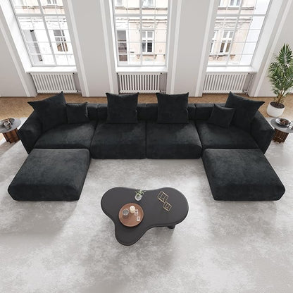 JACH 181" Oversized Modular Sectional Sofa, U-Shaped Deep 4-Seats Sectional Couch with Chaise Ottomans, Huge Plus Convertible Soft Sofas, Corduroy Minimalist Couches for Living Room, Apartment, Black