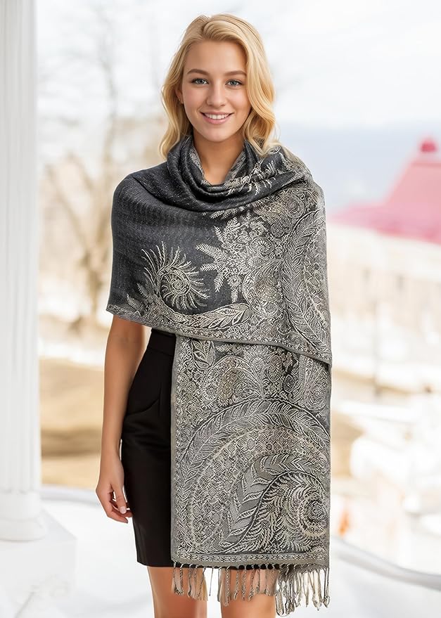 Achillea Big Paisley Pashmina Shawl Wrap for Women – Elegant Scarf for Weddings, Evening Dresses, Festivals & Daily Wear