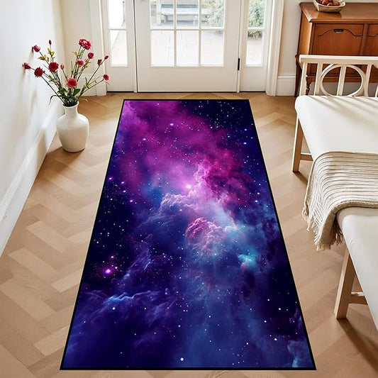 Purple Galaxy Rug Space Rugs Colorful Throw Rug Non-Slip Sun and Cloud Carpet Doormats for Living Room Bedroom Apartment Dorm Floor Mat 79 in x 39 in