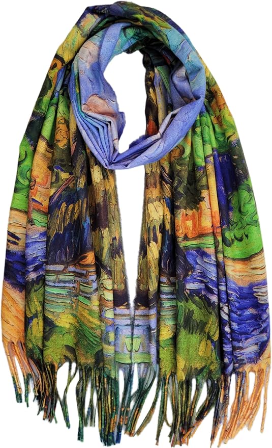 VENVSBEE Reversible Scarf Soft Large Shawl Wrap Blanket Double Sided Art Print Warm Pashmina Stoles Klimt Van Gogh Gifts