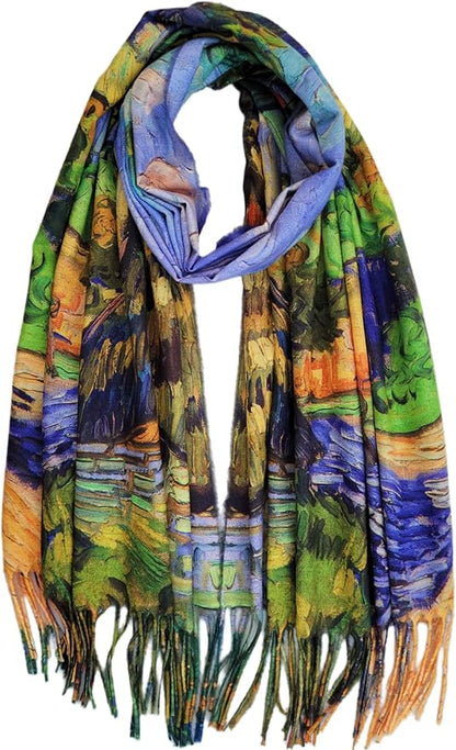 VENVSBEE Reversible Scarf Soft Large Shawl Wrap Blanket Double Sided Art Print Warm Pashmina Stoles Klimt Van Gogh Gifts