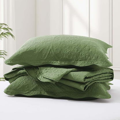 IR Imperial Rooms 10 Pack Twin Quilt Bedding Set (68" x 86") - Bulk Wholesale for Hotels, Guest Bedroom & Airbnbs - Lightweight Microfiber Reversible Floral Embossed Quilts Bedspreads (Olive Green)