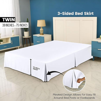 Utopia Bedding Twin Bed Skirt - 20 Pack - Soft Quadruple Pleated Ruffle - Easy Fit with 15 Inch Tailored Drop - Hotel & B&B Quality, Shrinkage and Fade Resistant (Twin, White)