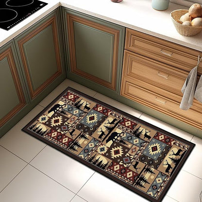 Rustic Rug 2x4,Cabin Wildlife Buffalo Plaid Bear Moose Deer Country,Ultra-Thin Throw Carpet Washable Kitchen Rug Runner Vintage Entryway Floor Mat Non Slip Indoor Door Mat for Hallway,Bedroom,Bedside