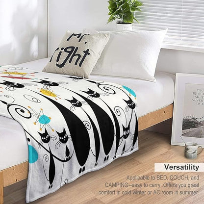 Mid Century Modern Throw Blanket, Atomic Black Cat Starbursts Iconic Sputnik Retro Abstract Geometric 1950s 1960s Throw for Adults Kids Pet, Beige Black 40"x50"
