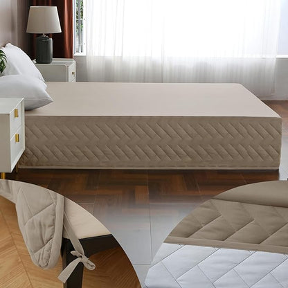 Queen Bed Skirt-Box Spring Cover with 14 Inch Tailored Drop,Wrinkle and Fade Resistant Hotel Wrap Around Bed Skirts,Bed Frame Cover (Checkered Light Khaki, Queen)