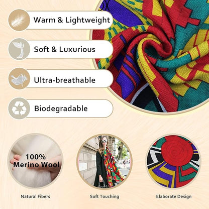 DANA XU 100% Merino Wool Extra Large Pashmina Blanket Travel Scarf Cashmere Wrap for Women Fall Winter Oversize Shawl Floral