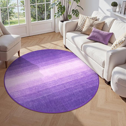 Wonnitar Modern Ombre Round Rugs 4ft, Washable Purple Bedroom Round Area Rug, Non-Slip Soft Circle Bathroom Throw Carpet, Gradient Low Pile Floor Mat for Bedside Entry (Purple, Round 4ft)