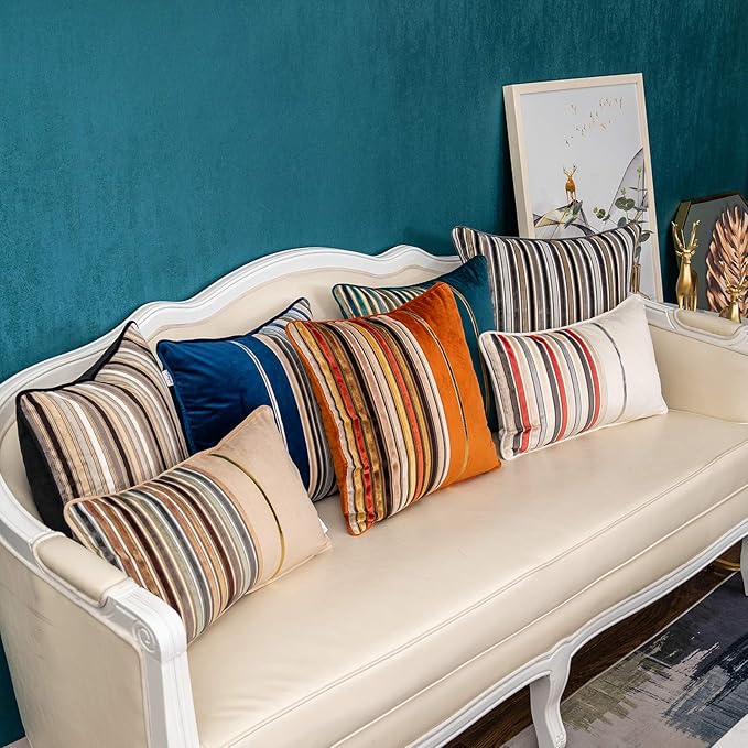 Yangest Red Striped Patchwork Throw Pillow Cover Silver Leather Cushion Cover Zippered Pillowcase for Sofa Couch Bedroom Living Room Home Decoration,18x18 Inch