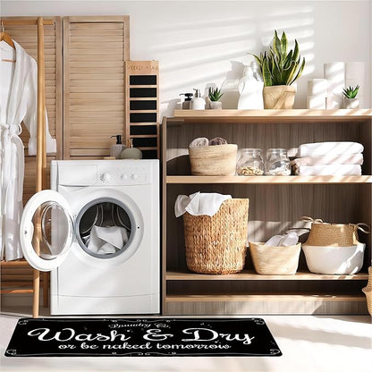 Laundry Room Rug Non Slip Floor mats Farmhouse Large Laundry Rugs for Laundry Runner Room Mat Washer and Dryer Carpet Laundry Room Decor 20x59inch(Black)