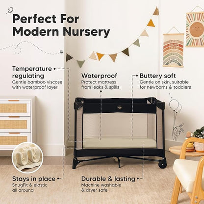 2-Pack Waterproof Pack and Play Sheets, Mini Crib Sheets Fitted for Boy, Girl - 38 x 26 Viscose from Bamboo Pack N Play Mattress Sheets for Graco, Toddler Playard Baby Crib Sheets Neutral(Maritime)