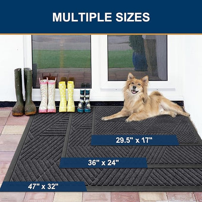 Smiry Front Door Mat Outside Entrance, Heavy Duty Sturdy Natural Rubber Doormat, Trap Dirt and Moisture, Easy Clean Low Profile Mats for Indoor Outdoor Entry, Irregular Triangle (36x24, Medium Grey)