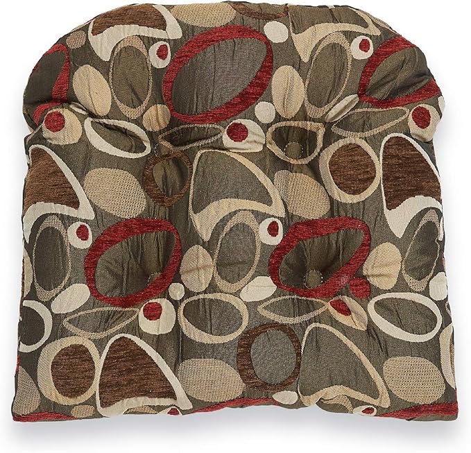 Klear Vu Gripper Overstuffed Universal Non-Slip Dining Chair Cushions for Kitchen Decor or Office Use, U-Shaped Skid-Proof Seat Pad, 17x17 Inches, 2 Count (Pack of 1), Ovation Multi