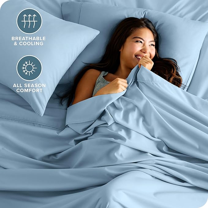 Bare Home King Sheet Set - Luxury 1800 Ultra-Soft Microfiber King Bed Sheets - Double Brushed - Deep Pockets - Easy Fit - 4 Piece Set - Bedding Sheets & Pillowcases (King, Light Blue)