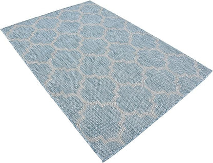 Unique Loom Outdoor Trellis Collection Area Rug (4' 1" x 6' 1" Rectangle, Aquamarine/ Gray)