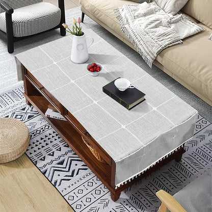 Coffee Table Cloth, Coffee Table Cover with Pockets and Tassel,Grey Grid for Living Room Small Rectangle Tablecloths Washer Dryer Fridge Top Dust Cover,Easy Care Machine Washable
