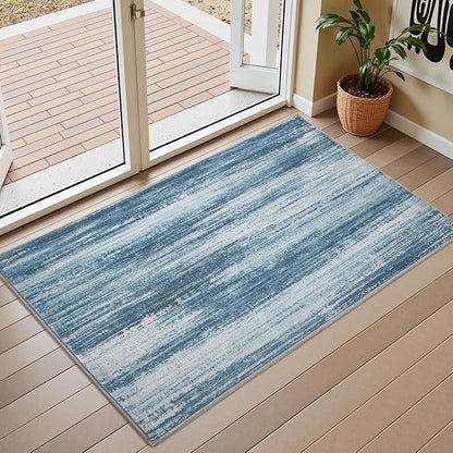 PADOOR Modern Abstract Entryway Rug - 2x3 Washable Rugs Non-Slip Door Mat, Ultra Soft Low Pile Floor Rugs Doormat for Entrance Front Door Indoor Blue