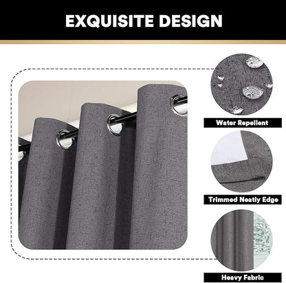 PrinceDeco 100% Blackout Curtains for Bedroom Extra Wide Thermal Sliding Glass Door Curtain Linen Blackout Patio Door Window Treatment for Sliding Glass Door,100 X 108 Curtains,Grey