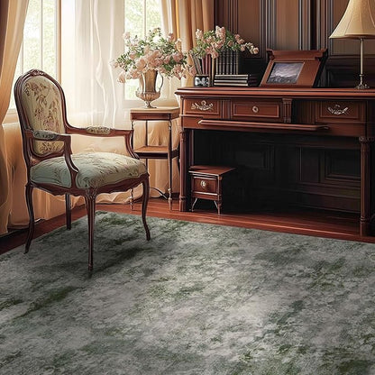 jinchan Washable Area Rug 6x9 for Living Room - Soft Faux Wool Ultra-Thin Stain Resistant Non-Slip Distressed Vintage Floral Rug Large Christmas Carpet for Bedroom Home Office, Nursery(Green, 6'x9')