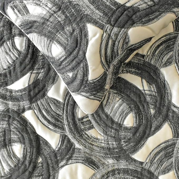 The HomeCentric King/Queen/Twin Black Decorative CA King 86"x18" Bed Runner Without Pillow Cover, Circle, Rings, Quilted Bed Scarf on Jacquard Fabric - Circlewise