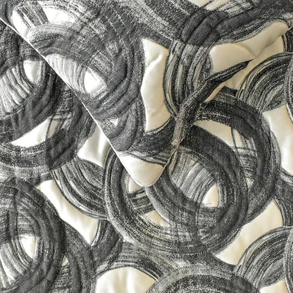 The HomeCentric King/Queen/Twin Black Decorative Queen 74"x18" Bed Runner with Pillow Cover, Circle, Rings, Quilted Bed Scarf on Jacquard Fabric - Circlewise