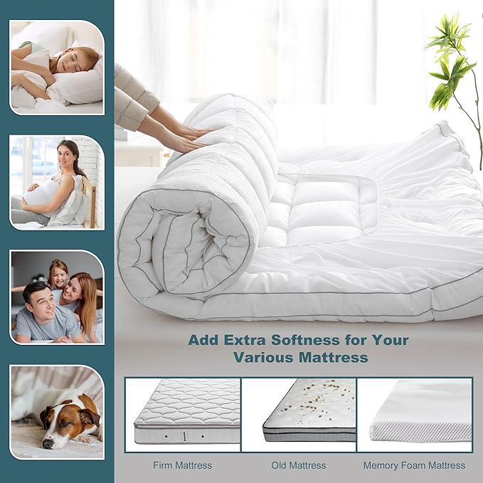 UNILIBRA Cal King Size Mattress Pad Pillow Top Mattress Cover Padded with Down Alternative Filling Cooling Quilted Fitted Mattress Protector Streches up 8-22" Deep Pocket Cooling Mattress Topper