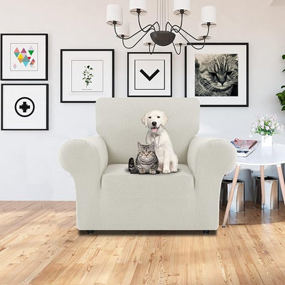 LURKA Stretch Chair Sofa Slipcovers 1 Piece Couch Covers for Sofa Furniture Protector Full Sofa Covers with Elastic Bottom for Kids and Dog (Small, Ivory)