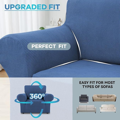LURKA Stretch Chair Sofa Slipcovers 1 Piece Couch Covers for Sofa Furniture Protector Full Sofa Covers with Elastic Bottom for Kids and Dog (Small, Blue)