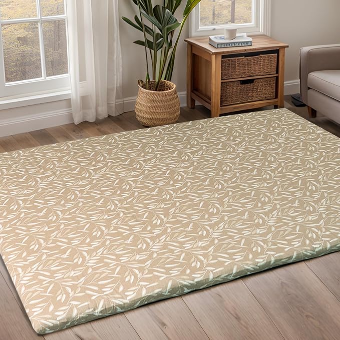 ZonLi Futon Mattress Cover Full Size for Traditional Japanese Floor Futon Mattress with Zipper,Tatami Floor Sleeping Mat Cover,Super Soft and Machine Washable (54‘’x84‘’, Beige Leaves)