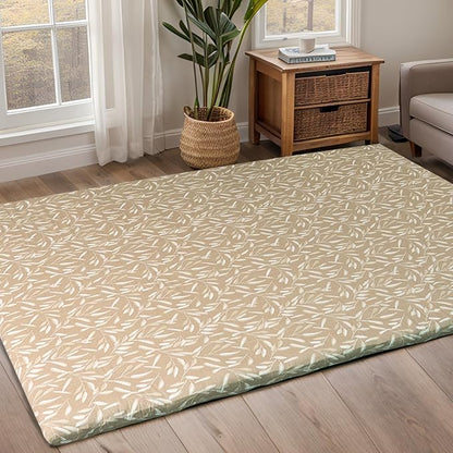 ZonLi Futon Mattress Cover Full Size for Traditional Japanese Floor Futon Mattress with Zipper,Tatami Floor Sleeping Mat Cover,Super Soft and Machine Washable (54‘’x84‘’, Beige Leaves)