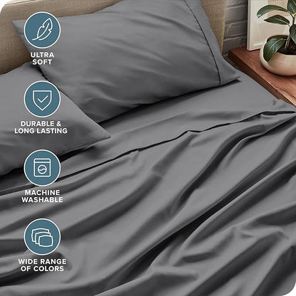 Bare Home Split Queen Sheet Set - 1800 Ultra-Soft Microfiber - Double Brushed - Deep Pockets - Easy Fit - 5 Piece Set - Bedding Sheets & Pillowcases (Split Queen, Grey)