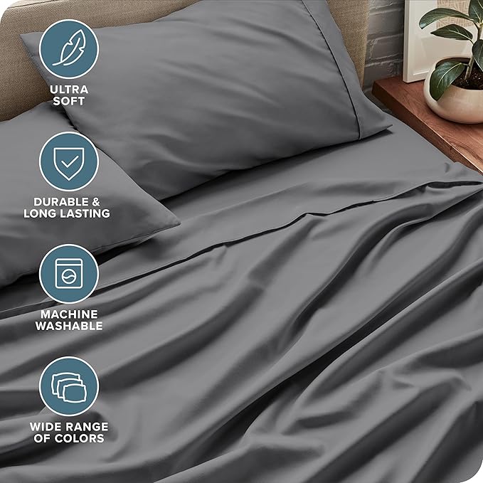 Bare Home Split California King Sheet Set - 1800 Ultra-Soft Microfiber Split California King Bed Sheets - Double Brushed - Deep Pockets - Easy Fit - 5 Piece Set - Bed Sheets (Split Cal King, Grey)
