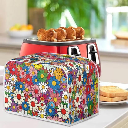 Daisy Flowers Printed Toaster Cover 2 Slice Wide Slot, Washable Kitchen Appliance Small Oven Bakeware Protector, Bread Maker Cover Dust and Fingerprint Protection