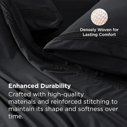 Bedsure Deep Pocket Queen Sheets Set - Fits Mattresses Up to 21 Inches Thick - 4 Piece GentleSoft Bed Sheets, Moisture Wicking, Soft & Cooling Bedsheet & Pillowcases, Easy & Secure Fit, Black