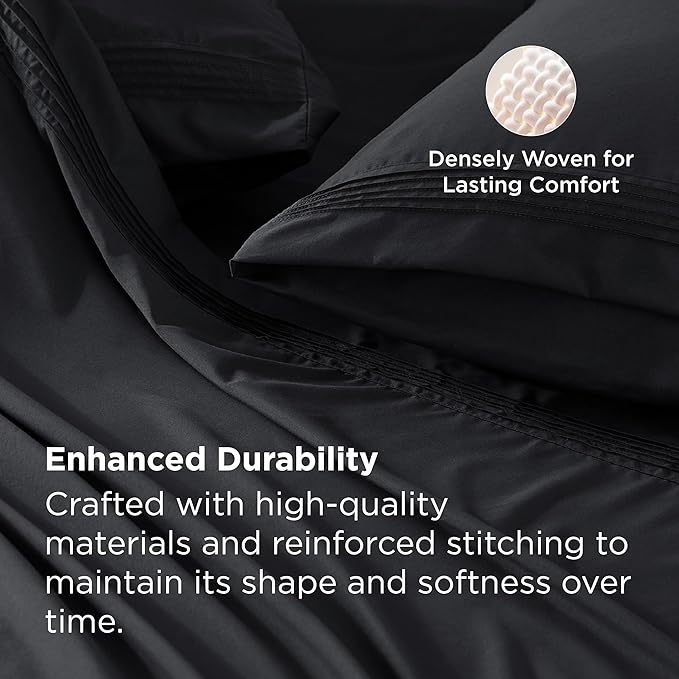Bedsure Deep Pocket Full Size Bed Sheets Set - Fits Mattresses Up to 21 Inches Thick - 4 Piece GentleSoft Bed Sheets, Moisture Wicking, Soft & Cooling Bedsheet & Pillowcases, Easy & Secure Fit, Black