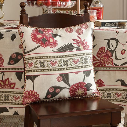 patdrea Designer Throw Pillow Covers,Vintage Red Pillowcases with Leaves and Flower Pattern Pillows Cover for Couch,Linen Decorative Square Cushion for Bed Living Room Outdoor Car,18X18 Inches