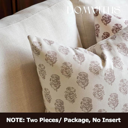 DOMVITUS Set of 2 Floral Pillow Covers 20x20, Block Print Pillow Covers Vintage Neutral Decorative Farmhouse Throw Pillow Covers for Couch Bed Living Room Light Camel