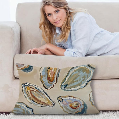 Abstract Oyster Coastal Beach Pillow Covers 12x20, Beachy Room Decor Aesthetic, Retro Coastal Ocean Oyster Shell Decorative Lumbar Pillow Covers for Home Bedroom Living Room
