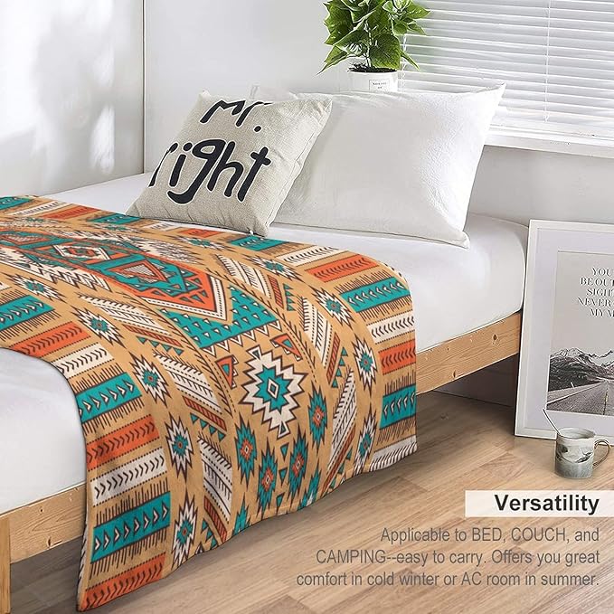 Aztec Throw Blanket, Tribal Navajo Print Native Blanket for Camping Outdoor Couch Sofa Bed 40"x50"